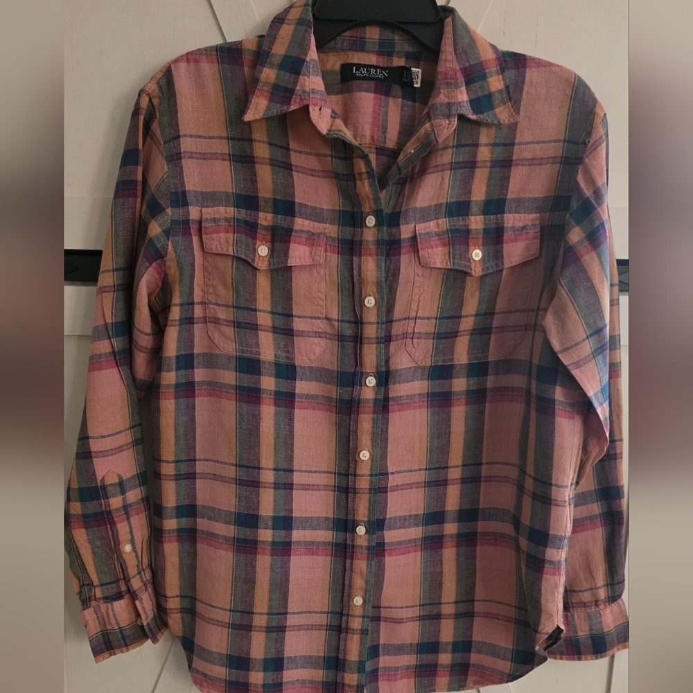 Ralph Lauren Pink and Blue Plaid Button Down Shirt